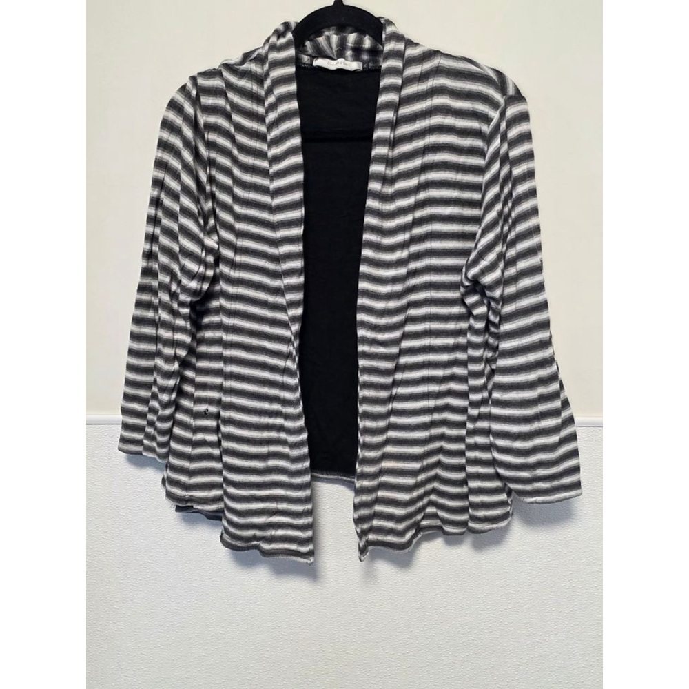 Women's cut.loose Striped Cardigan 2X Charcoal White‎